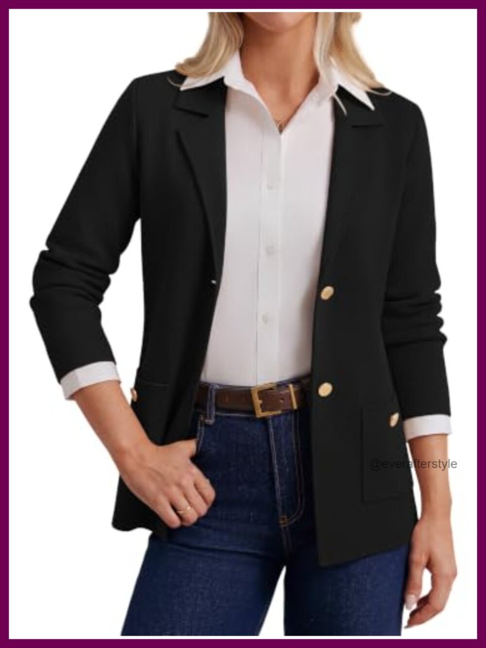 Womens Knit Sweater Blazer Long Sleeve Gold Button Business Casual